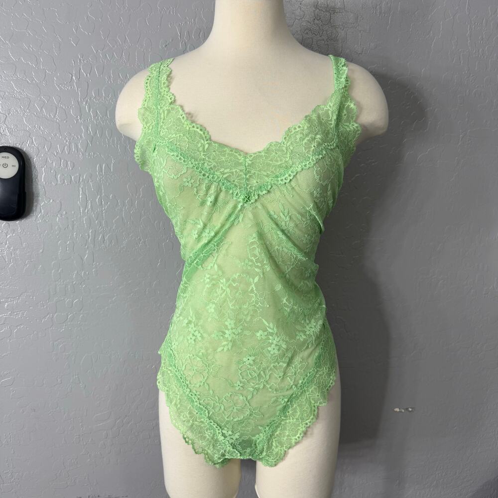 Savage X Fenty Soft N Savage Lace Teddy, Green Lotus, 2X
